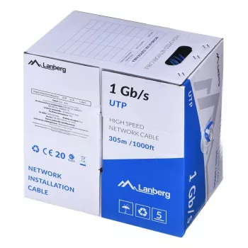 LANBERG tinklo kabelis U/UTP Cat6 LCU6-10CC-0305-B 305 m, CCA laidininkas, 23 AWG, mėlynas