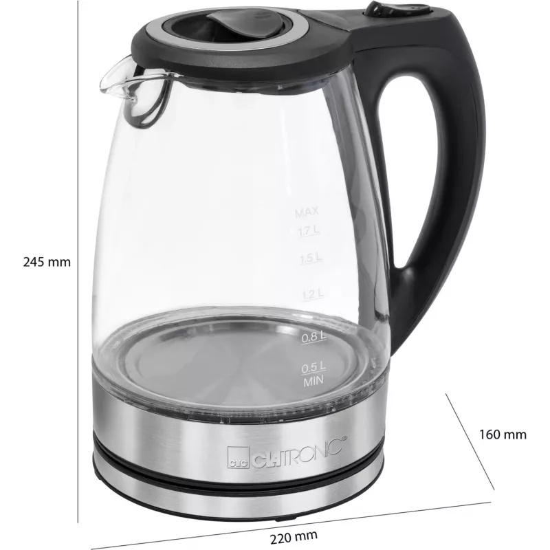 Elektrinis virdulys CLATRONIC WKS 3744 G — 1,7 L, 2200 W, nerūdijantis plienas/plastikas, vandens lygio indikatorius
