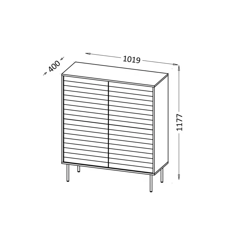 Komoda cama meble CORTINA 102x40x118 cm, juoda, medžio drožlių plokštės korpusas, 16 mm, durys 18 mm