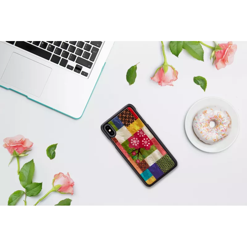 Apsauginis dėklas išmaniesiems telefonams iKins, skirtas iPhone XS Max – vyšnių žiedų raštas, juodas