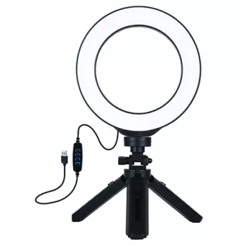 LED žiedinė šviesa 16 cm su trikoju 12-14,5 cm, USB