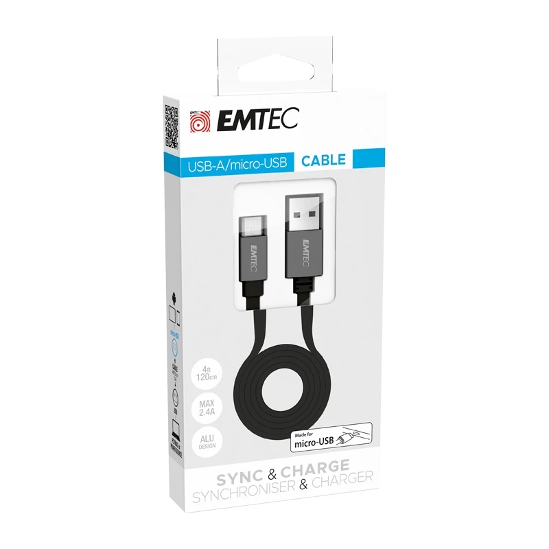 USB laidas Emtec T700B 1,2 m USB A Micro-USB B juodas