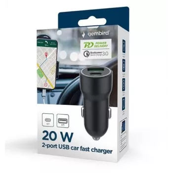 Gembird automobilinis maitinimo adapteris su USB-A ir USB-C PD – 20 W