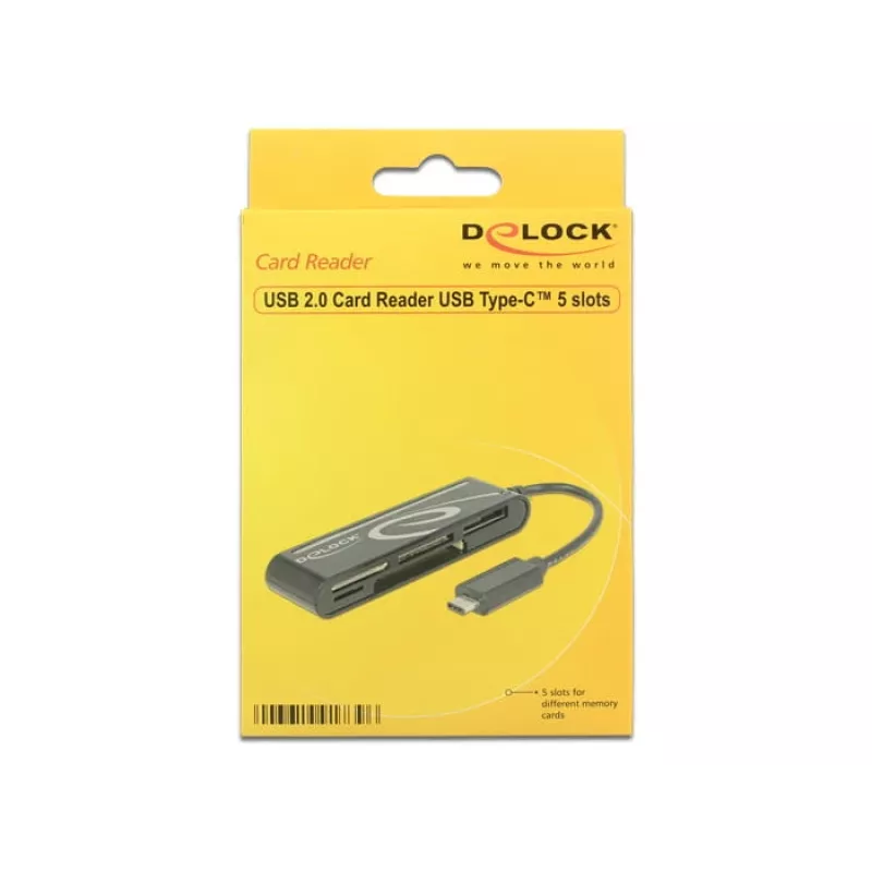 DeLOCK USB 2.0 kortelių skaitytuvas USB Type-C vyriškas 5 lizdai – Kortelių skaitytuvas – Visų formatų – USB-C (91739)