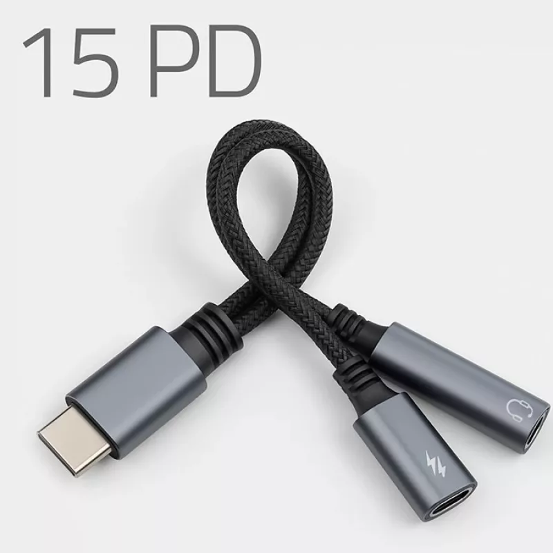 Adapteris 2v1 USB-C į USB-C ir 3,5 mm lizdą PD 15W