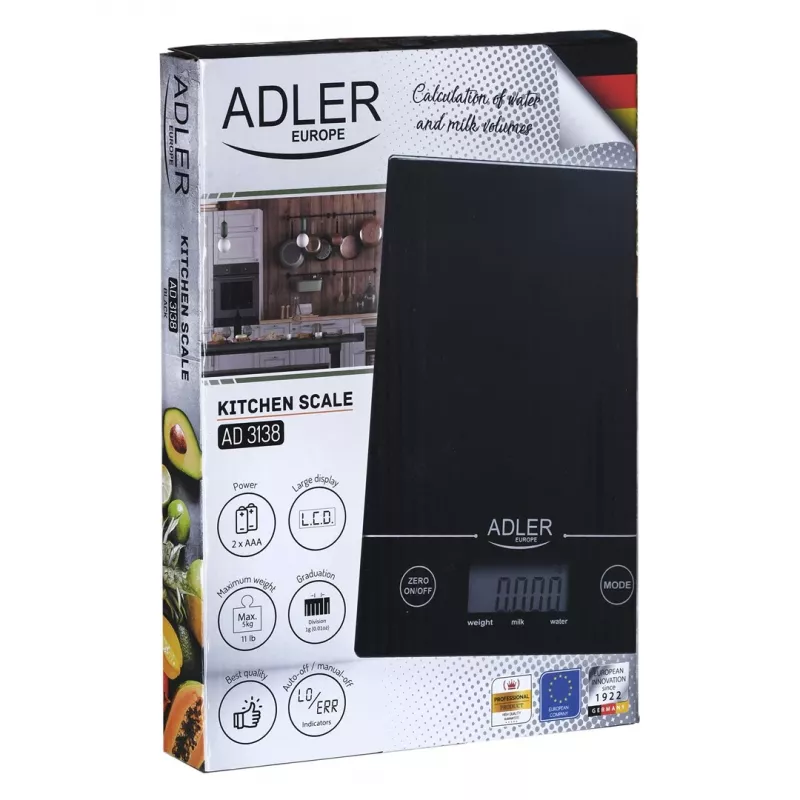 Adler AD 3138 b Mechaninės virtuvinės svarstyklės Juodos Spalvos Stačiakampės