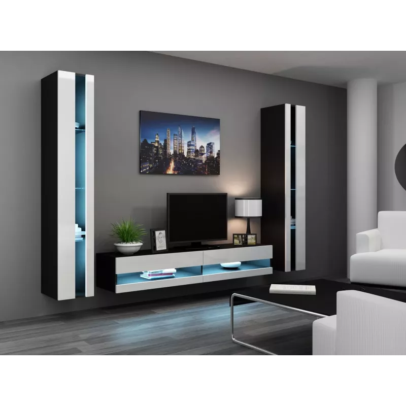 TV stovas Cama Meble VIGO NEW 30/180/40, 1800×400×300 mm, juodas viršus, medžio drožlių plokštės rėmas