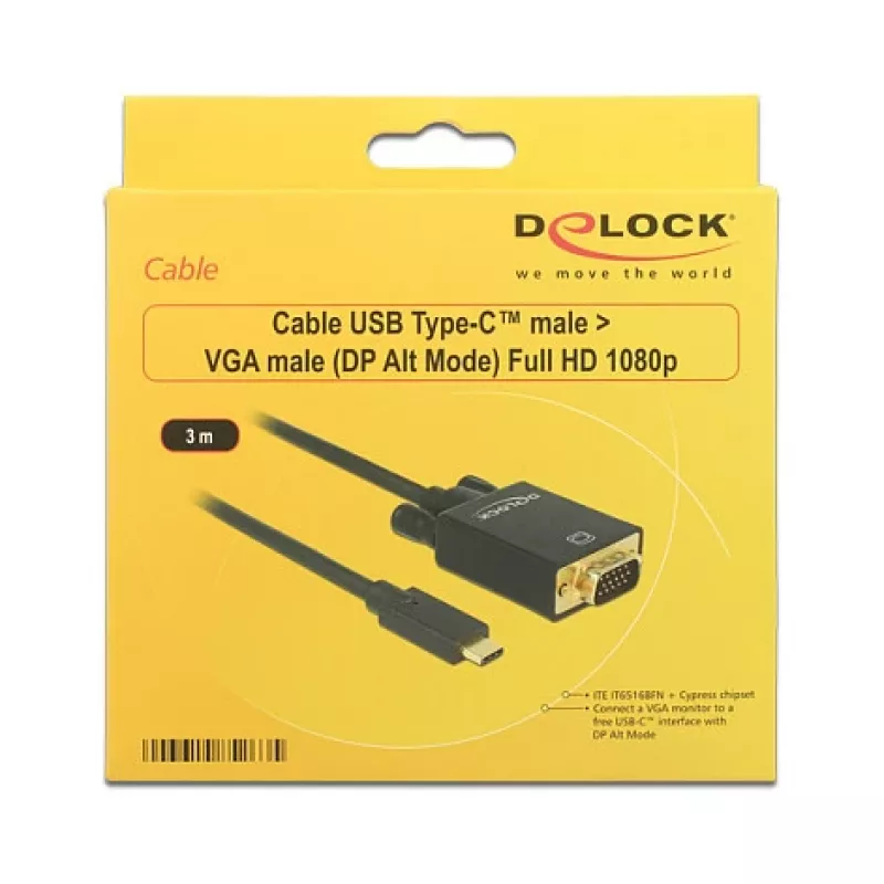Kabelis vaizdo adapteris DeLOCK 85263 USB Type-C į VGA 3m Juodas