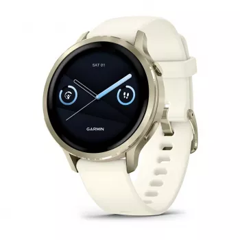 Išmanusis laikrodis GARMIN Venu 4, 41 mm auksinis korpusas, 1,2 colio AMOLED 390×390, GPS, Wi‑Fi, 5 ATM, 10 dienų baterija