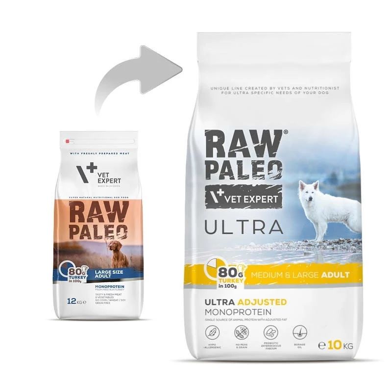 RAW PALEO Ultra Medium&Large Adult Turkey - sausas šunų ėdalas - 10 kg