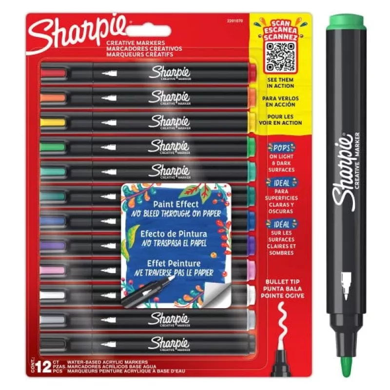 Akriliniai flomasteriai Sharpie Creative Marker 12 vnt. juodi smailiu antgaliu