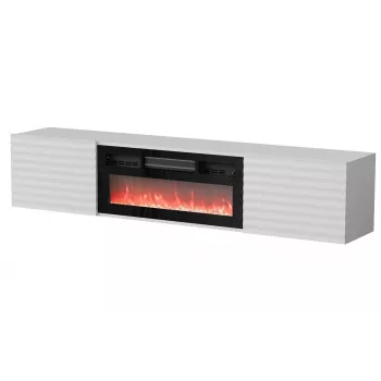 TV spintelė Cama Meble TULA su elektriniu židiniu, 1830×350×370 mm, balta matinė