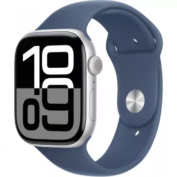 Apple Watch Series 10 GPS 46mm sidabrinis aliumininis korpusas su džinsinės spalvos dirželiu