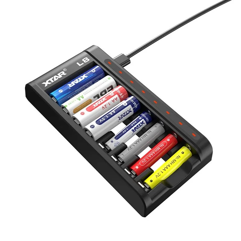 Protingas baterijų krautuvas AA/AAA 1,5 V ir 1,2 V, 8 lizdai