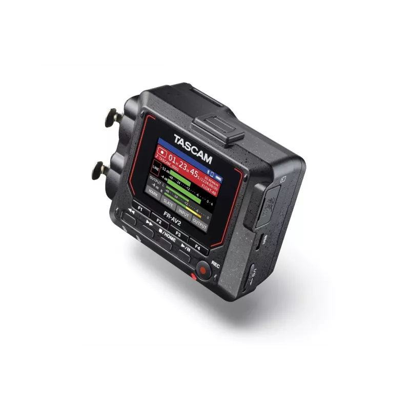 Nešiojamas garso įrašymo įrenginys Tascam FR2-AV — 2 takeliai, 2 XLR kombinuotos įvestys, USB-C sąsaja, 48–192 kHz, 24/32 bitai, microSD iki 512 GB