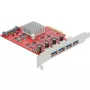 Delock PCI Express x4 kortelė su 4 išoriniais SuperSpeed USB 10 Gbps (USB 3.2 Gen 2) USB Type-A lizdais - USB adapteris - PCIe 3.0 x4 - USB 3.2 Gen 2 x 4 (90481)
