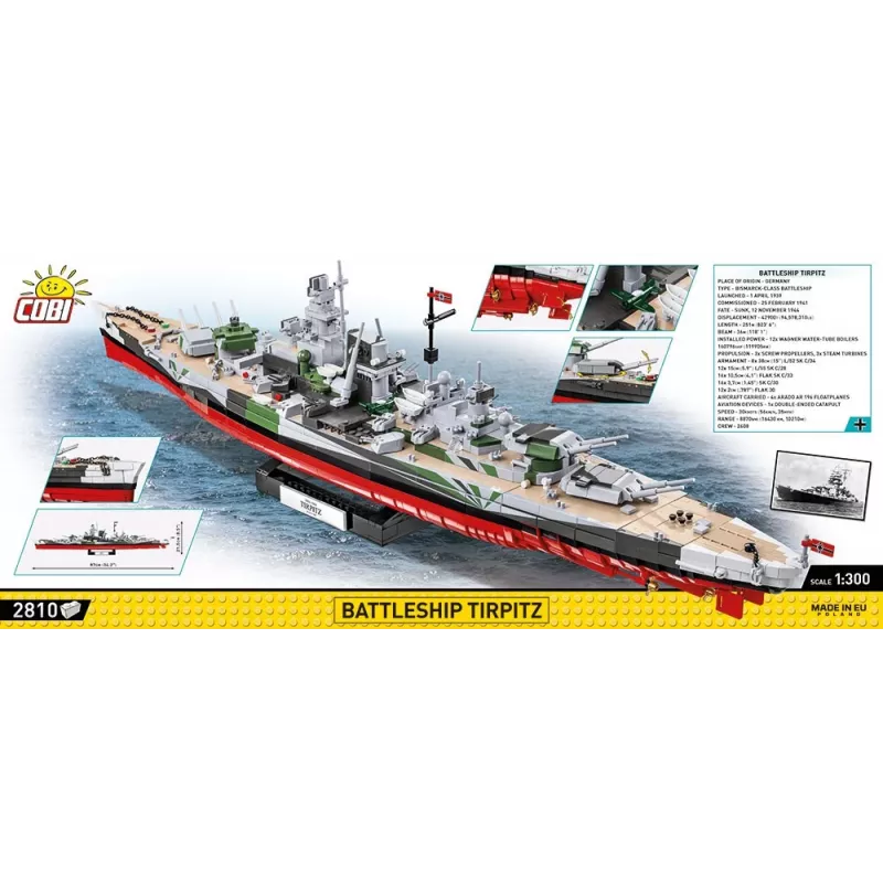 Lėktuvnešio Tirpitz modelis COBI COBI-4839 Konstravimo rinkinys Mastelis 1:300 Ilgis 870 mm Aukštis 215 mm