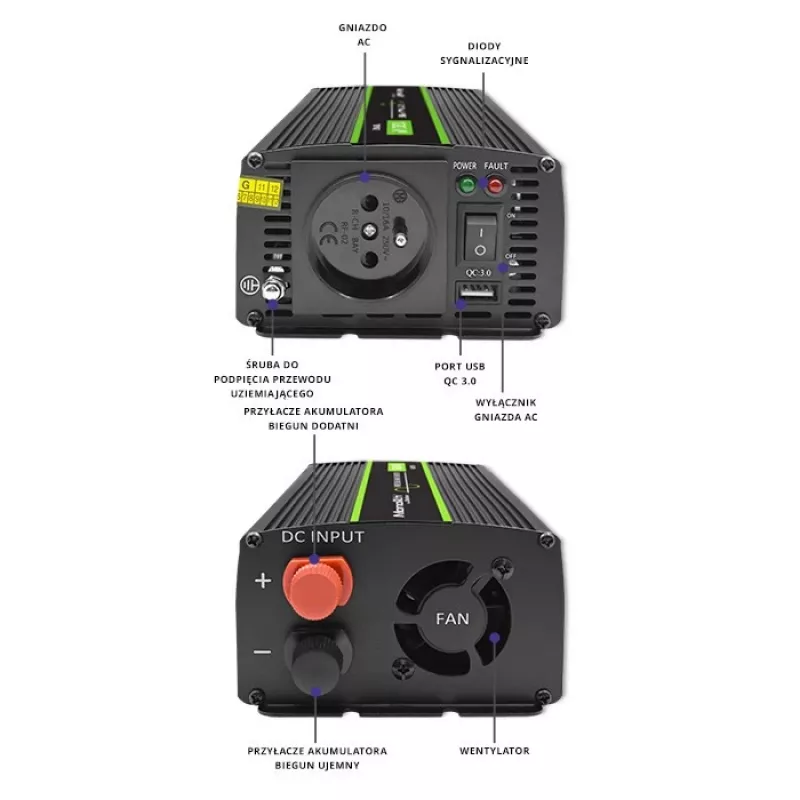 Automobilinis keitiklis Qoltec Monolith 1200 W juodas 12 V