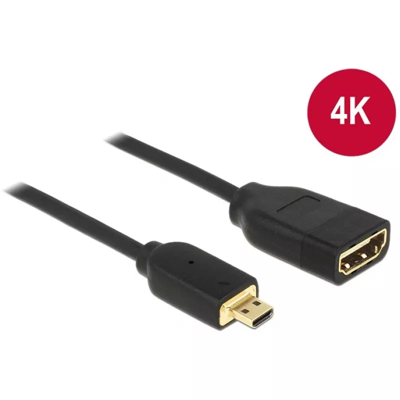 DELOCK Laidas HDMI Micro D Kištukas > HDMI A Lizdas Didelės Spartos su Ethernet 3D 4K 20cm Premium Plonas
