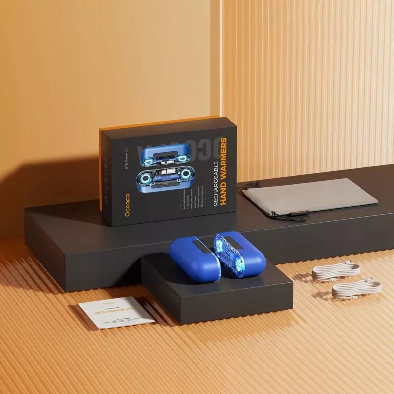 Nešiojamas elektrinis šildytuvas Ocoopa UT4103 – įkraunamas rankų šildytuvas, 4 šildymo lygiai, 10000 mAh, aliuminis, mėlynas