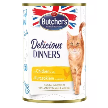 BUTCHER'S Delicious Dinners Chicken Jellied Pieces – šlapias kačių ėdalas – 400g