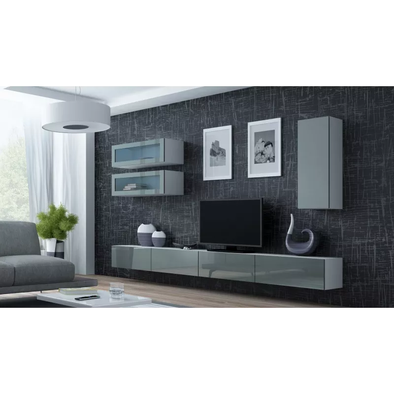 Cama TV stovas VIGO 140 30/140/40 baltas/pilkas blizgus