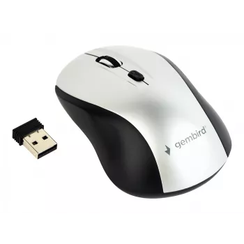 Belaidė optinė pelė Gembird MUSW-4B-02-BS, RF, abipusė, 1600 DPI, 4 mygtukai, sidabrinė/juoda