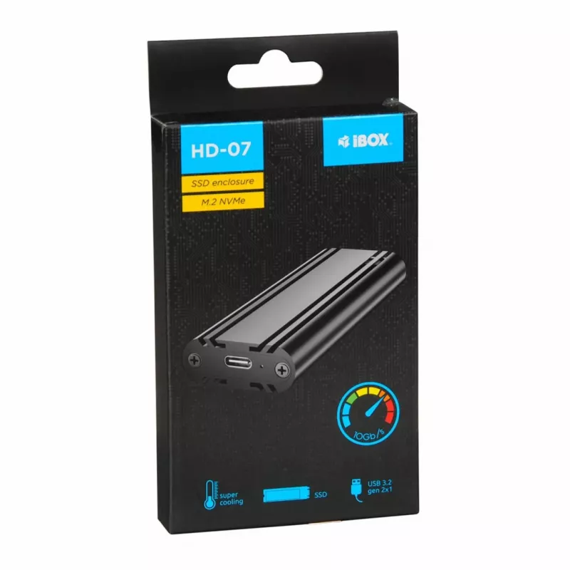 Išorinis SSD dėklas IBOX HD-07, skirtas 1x M.2 diskui, USB 3.2 Gen 2 (10 Gbit/s), USB-C, juodas