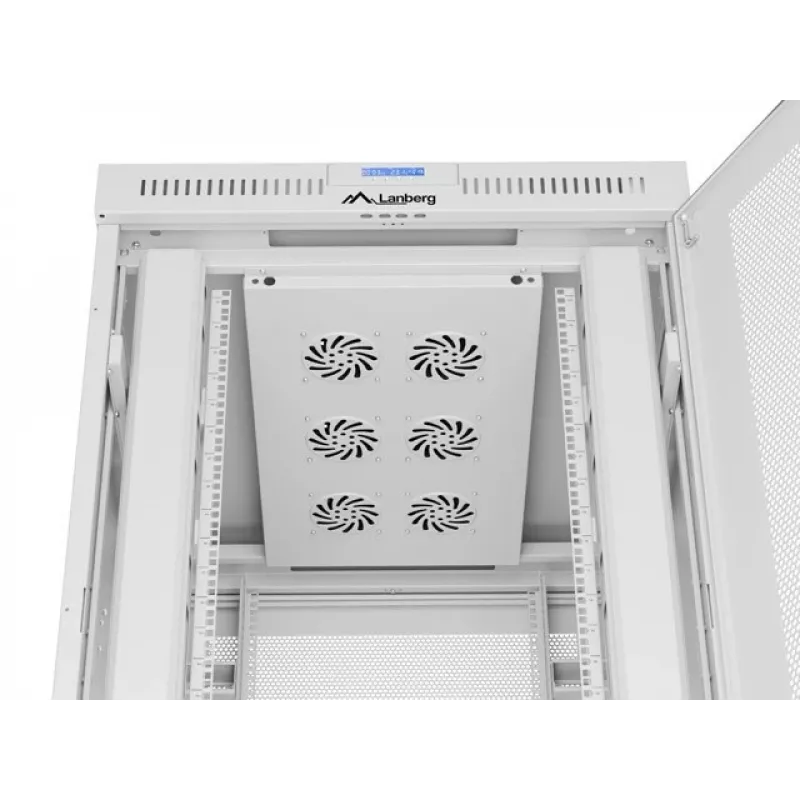 Ant grindų statomas 19 colių 27U tinklo spintos stovas 800x1000 pilkas perforuotomis durelėmis su LCD ekranu LANBERG (plokščia pakuotė)