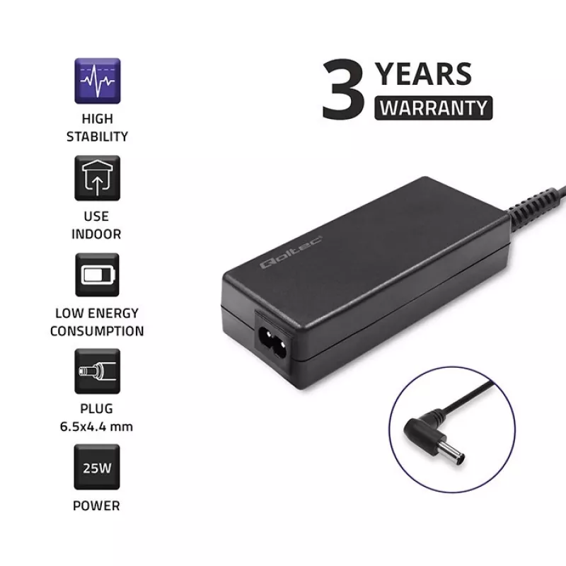 Qoltec 51774 Maitinimo adapteris LG monitoriui 25W | 1.3A | 19V | 6.5*4.4 + maitinimo laidas