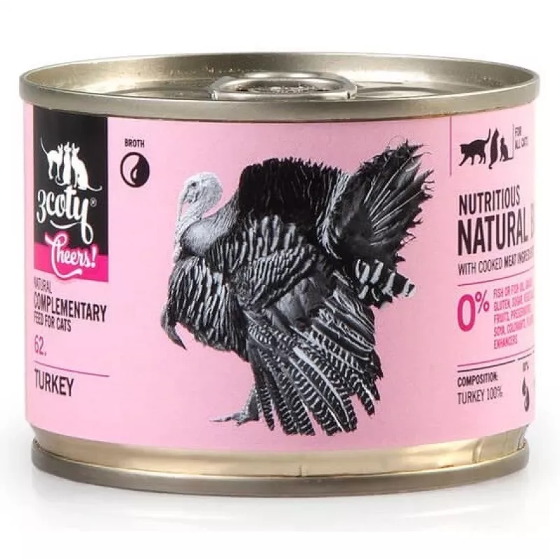 3Coty Turkey Cheers! papildomas šlapias maistas katėms, 160 g