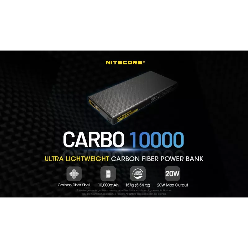 Nitecore CARBO 10000 nešiojamasis akumuliatorius, 10000 mAh, juodas