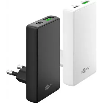 Goobay USB-C PD GaN dvigubas greitasis įkroviklis 90° Flat 65 W baltas - 1 jungtis (75724)