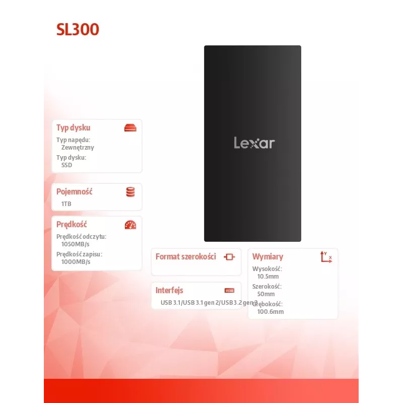 Išorinis kietasis diskas Lexar 1TB USB Type-C 3.2 Gen 2 LSL300001T-RNBNG