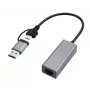 USB 3.1 Type-C Gigabit tinklo adapteris Gembird A-USB3AC-LAN-01 – 1× RJ-45, 1000 Mbps, USB 3.2 Gen 1, metalinis korpusas, pilka