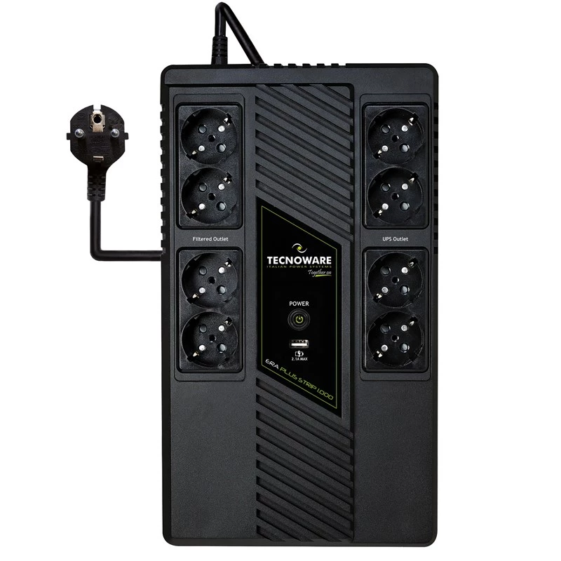 Nepertraukiamo maitinimo šaltinis TECNOWARE Era Plus Strip 1000, Line-Interactive 1 kVA / 700 W, 8x F tipo lizdai, VRLA baterija, 4,4 kg