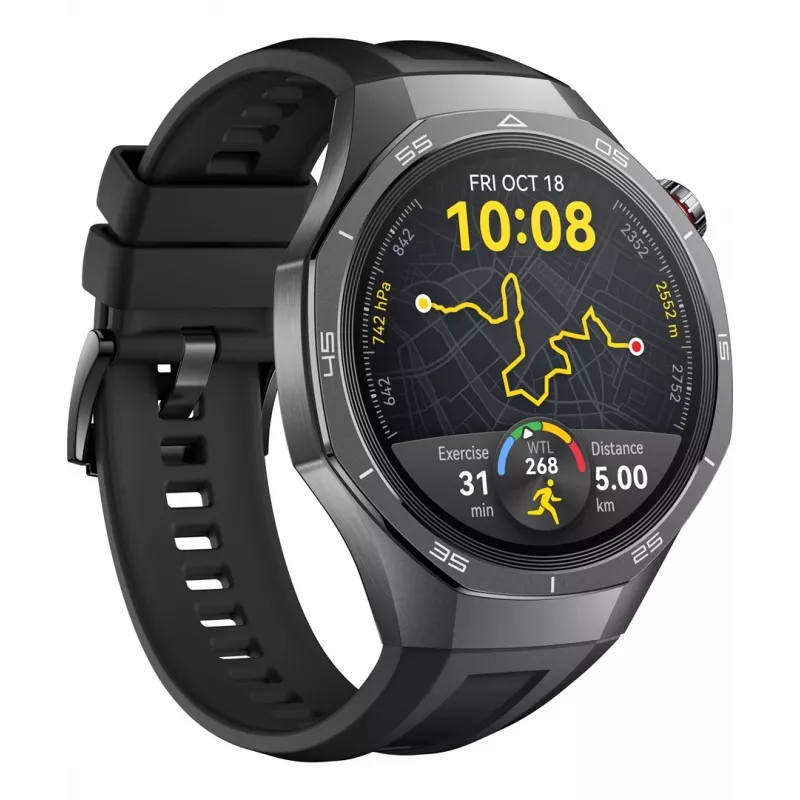 Išmanusis laikrodis HUAWEI WATCH GT5 Pro 46mm — 1,43 colio AMOLED ekranas, GPS, 524 mAh baterija, titano korpusas, juodas dirželis