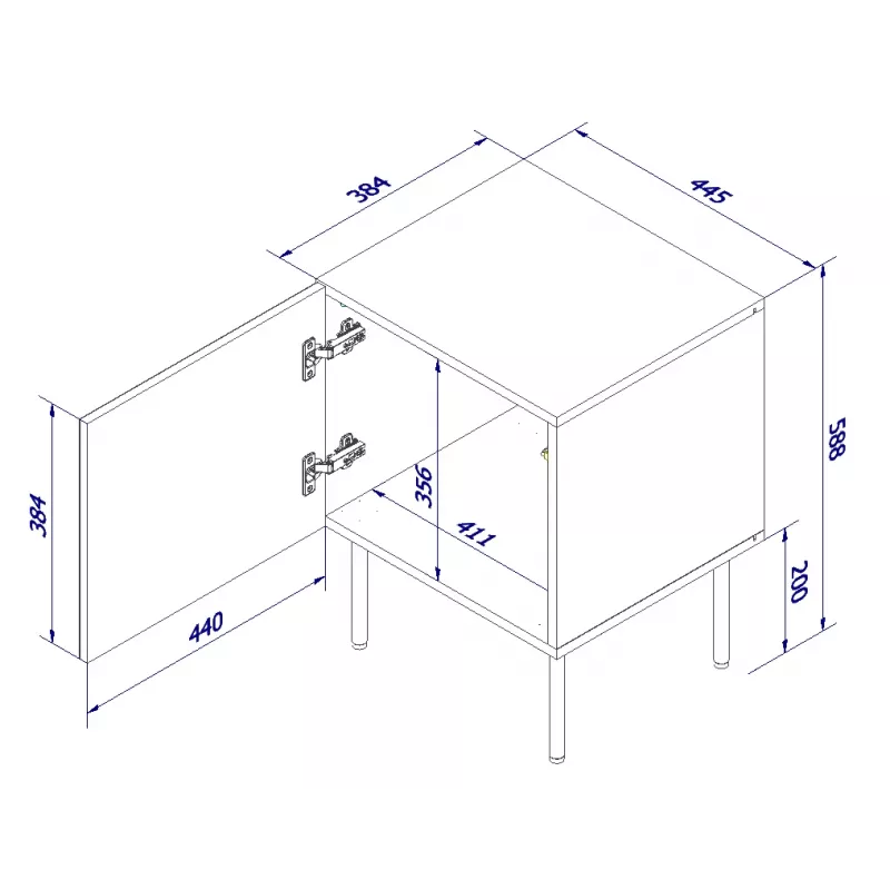 Naktinių stalelių komplektas 2 vnt. cama meble PALAZZO 44,5×40×59 cm juodos spalvos ir ąžuolo craft – 1 durelės, matinis laminatas, metalinės kojelės