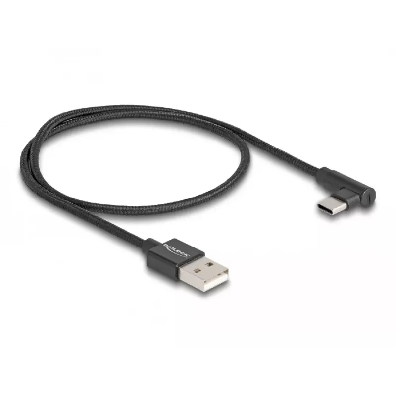 DeLOCK USB 2.0 laidas Type-A vyriškas į USB Type-C vyrišką kampu 0,5 m juodas