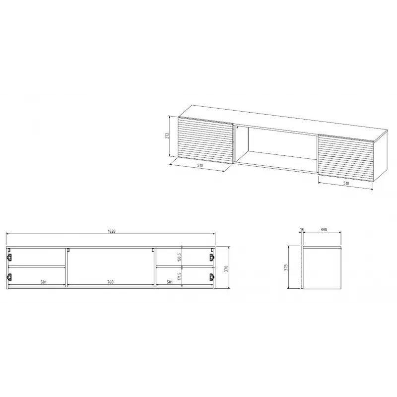 Cama RTV spintelė TULA 183x35x37 juodas matinis + juodas židinys