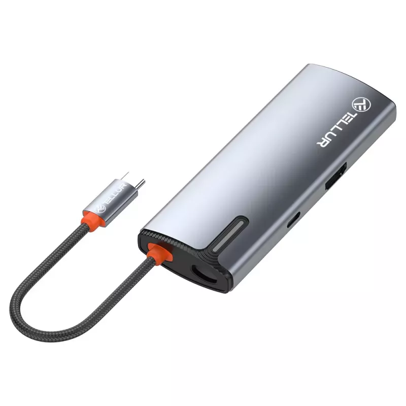 USB-C centrinis įrenginys Tellur TLL321061 su PD 3.0 100W, HDMI išėjimu ir 3× USB 3.0 prievadais