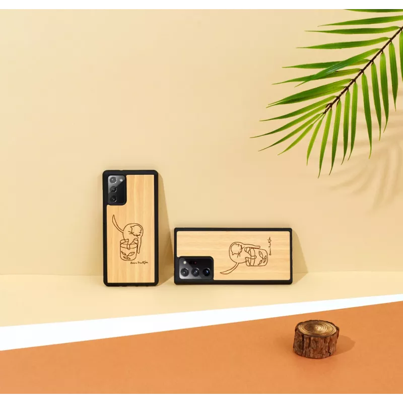 Apsauginis dėklas Samsung Galaxy Note 20 Ultra – medinis su katės ir žuvies dizainu