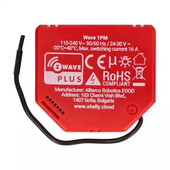 Išmanusis jungiklis Shelly W 1PM Plastic 16A 110–240V, Z‑Wave, 868,4 MHz, raudonas, 42×37×16 mm