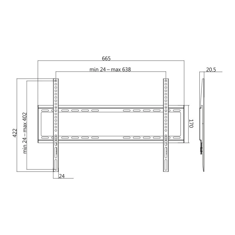 TV laikiklis LogiLink BP0038 177,8 cm (70 colių) Juodas Nerūdijantis plienas