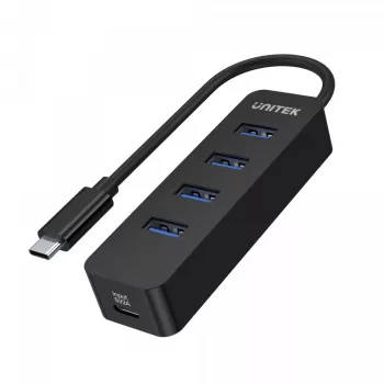 USB šakotuvas Unitek uHUB Q4 — 4 prievadų USB 3.2 Gen 1 (Type-A) šakotuvas, USB-C jungtis, 5 Gbit/s, 10 W, juodas