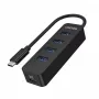 USB šakotuvas Unitek uHUB Q4 — 4 prievadų USB 3.2 Gen 1 (Type-A) šakotuvas, USB-C jungtis, 5 Gbit/s, 10 W, juodas