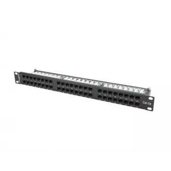 Patch panel LANBERG PPU5-1048-B 1U, 48 prievadų Cat5e, juodas, 445×102×44,5 mm