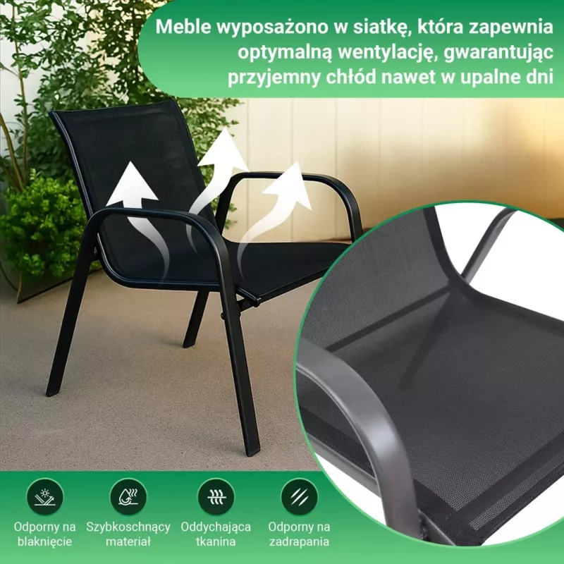 Sodo baldų komplektas Extralink Black Forest du tekstiliniai krėslai + juodas stalas