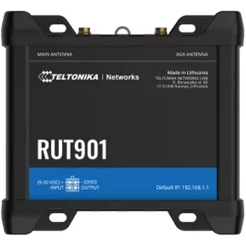Maršrutizatorius su koriniu ryšiu Teltonika RUT901 — 4x Fast Ethernet LAN, 3G/4G LTE, Wi‑Fi 4 (802.11n), 4 išorinės antenos, aliumininis korpusas
