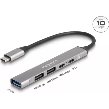 DeLOCK 64298 USB 3.2 Gen 2 Type-C stotelė (dokas) su 4 USB prievadais, pilka